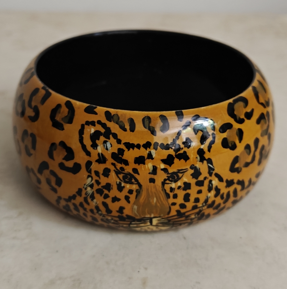 Vintage 90s Leopard Print Wooden Bangle Bracelet